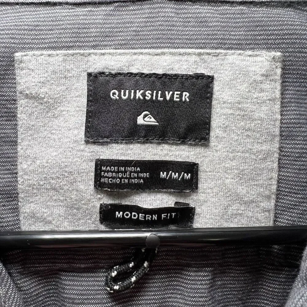 Quiksilver Modern Fit Button Down Shirt Mens Size M Medium Gray Long Sleeve EUC